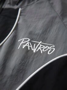 PAVTROS Men's Letter Print Colorblock Raglan Sleeve Zip-Up Hooded Jacket - Multicolor - View 4