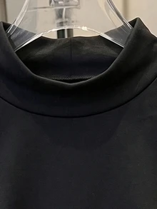 SHEIN 女童純色針織半高領長袖T恤，拼接睫毛蕾絲下擺套頭休閒仙女牛仔風上衣，秋季黑色 - 黑色 - 查看 4