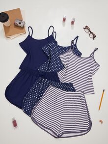 ZzzCrew 3pcs/Set Polka Dot & Striped Women's Pajama Set, Sexy Casual Loungewear - Multicolor - View 8