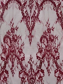 Lavishia 女款圓領短袖透視蕾絲洋裝，蕾絲刺繡透視拍照套裝，黑色花卉，日常優雅派對夜店女裝 - 酒紅色 - 查看 4