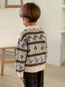 Hapijoa Boys (Small) Casual Patterned Long Sleeve Thick Sweater Top, Autumn/Winter - Beige - View 2