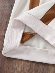男童時尚印花保暖內裡加厚連帽衛衣套裝，適合日常休閒、外出、上學及各種場合，秋冬衛衣套裝，男童衛衣套裝 - 杏色 - 查看 6