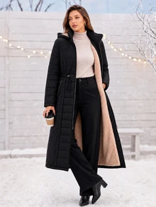 Editum Women's Solid Color Thermal Lined Casual Versatile Winter Padded Coat - Black - View 7