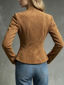 SHEIN Women's Elegant Round Neck Asymmetrical Chinese Style Frog Button Slim Fit Jacket For Autumn, Commute, Daily Wear And Vacation - Khaki - View 2