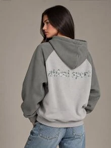 Athîral Women's Casual Fleece Back Camouflage Letter Print Loose Fleece Sweatshirt - Multicolor - View 3