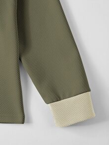 Manfinity Homme 男士拼色領長袖 Polo 衫，休閒外出款，適合丈夫，秋季，正式場合 - 綠色 - 查看 5