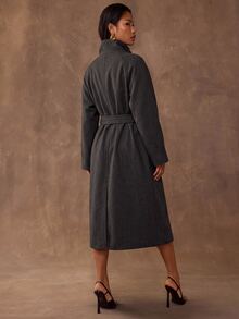 SHEIN BAE Elegant Fashion Button Pocket Long Sleeve Overcoat For Commute - Black - View 2