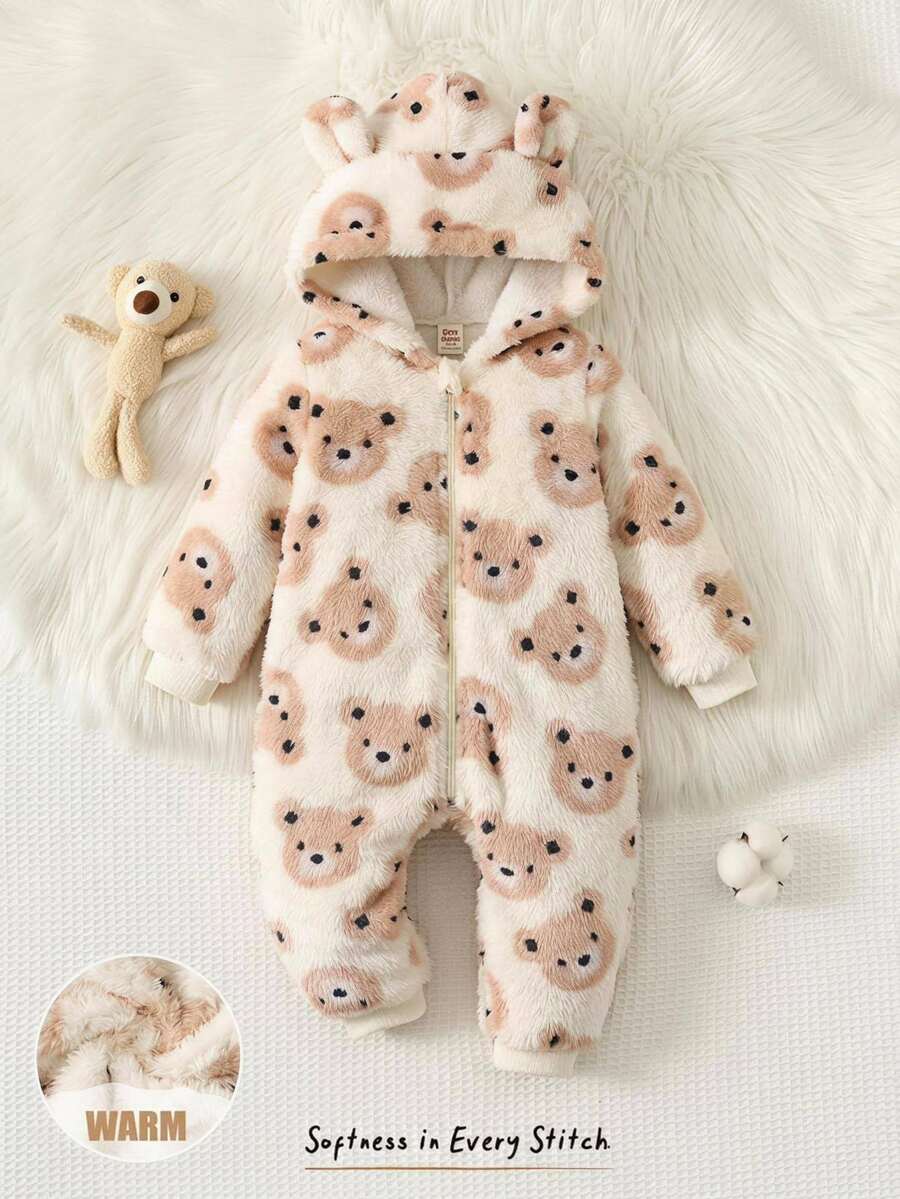 Cozy Pixies Baby Boy Cartoon Pattern Casual Daily Wear Hooded Autumn Winter Jumpsuit - Multicolor - View 1
