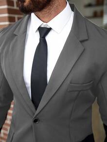 Manfinity Mode Men's Plus Size Solid Lapel Neck Long Sleeve Blazer And Pants Business Travel Set, Formal, Ceremony - Grey - View 4