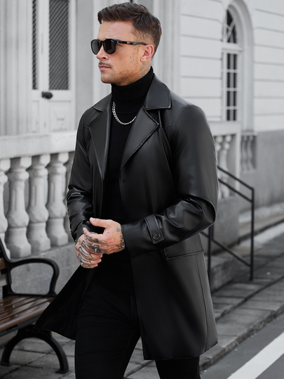 Manfinity CasualCool Casaco trench casual para homem, cor lisa, gola com lapela e manga comprida