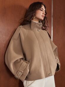 Anewsta Women's Solid Color Casual Versatile Daily Overcoat - Camel - View 1