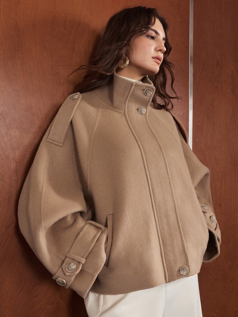 Anewsta Women's Solid Color Casual Versatile Daily Overcoat - Camel - View 1