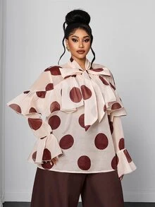 Maweii Plus Size Women Polka Dot Casual Versatile Everyday Outing Shirt - Multicolor - View 4