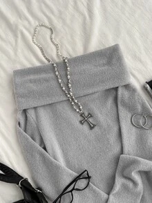 Attitoon Women's Korean Style Fashion Long Sleeve T-Shirt Streetwear Vacation - Grey - View 3