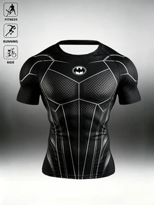 BATMAN X SHEIN Men's Colorblock Casual Versatile Daily Wear Sports T-Shirt - Multicolor - View 3