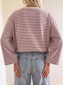 SHEIN EZwear 海外長袖粉色條紋襯衫，秋季上衣，適合日常通勤、派對、秋冬春夏、聖誕節、新年、感恩節、派對、婚禮、海灘、畢業典禮、優雅、外出、約會、通勤、情人節、優雅、度假、Y2K、畢業典禮及其他場合 - 彩色 - 查看 2