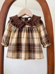 SHEIN 新生兒格子拼接休閒日常夏季洋裝 - 彩色 - 查看 5