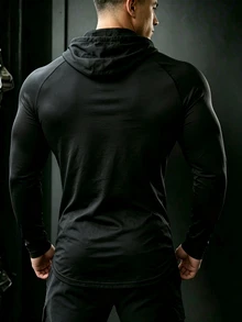 GymBeat 男士蜘蛛圖案休閒日常旅行連帽運動運動衫 - 黑色 - 查看 2