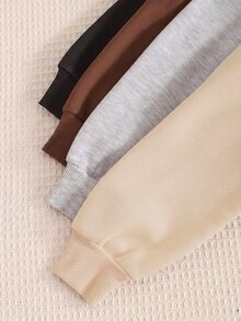 4件組青少年女孩日常休閒基礎款圓領長袖運動衫，可愛青少年運動上衣，適合秋冬 - 棕色 - 查看 4