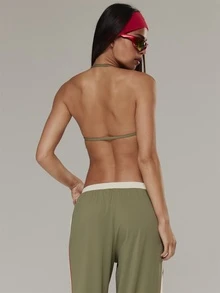 Musera Sport Scoop Front Multicolour Contrast Side Panel Sports Coord Bra Outdoors Workout Gym Terra Peak - Army Green - View 5
