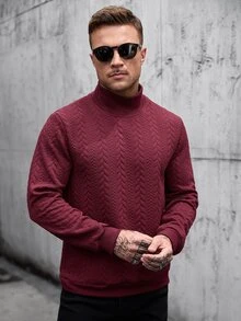 Manfinity CasualCool Men's Textured Stand Collar Long Sleeve Casual Pullover Sweatshirt - Burgundy - View 1