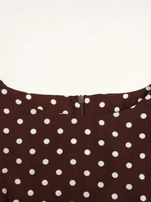 SHEIN 青少年女孩秋季休閒優雅波點印花棕色日常返校派對畢業季復古洋裝 - 棕色 - 查看 4