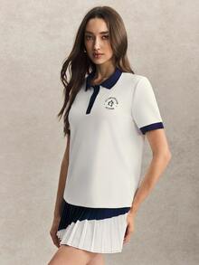 Activina Women's Colorblock Casual Versatile Daily Travel Sports Polo Shirt - White - View 4