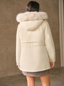 Anewsta Women's Padded Coat With Large Pockets And Drawstring Hood - Beige - View 2