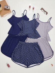 ZzzCrew 3pcs/Set Polka Dot & Striped Women's Pajama Set, Sexy Casual Loungewear - Multicolor - View 3