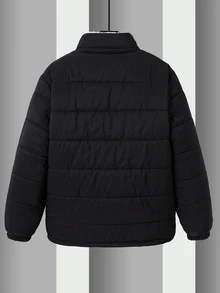 SHEIN Teen Boys' Jacket Thermal Lined Hooded Padded Quilted Winter Coat,Back-To-School Winter Autumn - Black - View 9