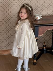 DAZY Infant/Toddler (Girl) Round Neck Bow Korean Style Party Dress - Apricot - View 4