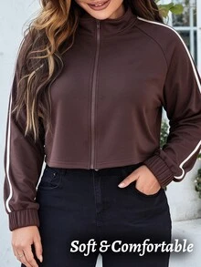 Sweetra CURVE Sweatshirt Pendek Kasual Sporty Ukuran Plus Wanita - Coffee Brown - View 6