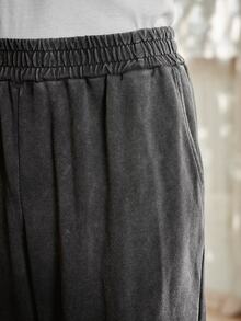 SWAVVY Men's Casual Loose Long Pants, Spring/Autumn/Summer, Standard Size, Embroidered Black Snow Wash - Black - View 7