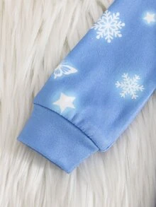 SHEIN 女嬰貼身睡衣套裝，柔軟針織雪花公主圖案，圓領長袖套頭上衣與長褲，2件組，本產品需在紫外線光下發光 - 彩色 - 查看 8