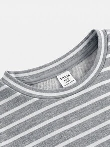 SHEIN Tween Girl Autumn/Winter Grey Striped Sweatshirt, Casual Versatile Sporty Streetwear For Daily Wear - Grey - View 4