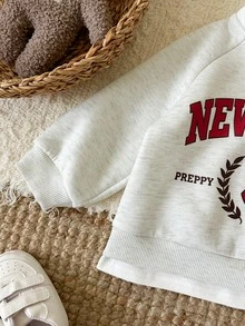 SHEIN 中性嬰兒男/女童 幼兒 2件組 秋冬抓絨內裡加厚休閒可愛 2合1立領衛衣套裝 嬰兒冬季套裝 聖誕 運動服 慢跑褲 - 淺灰色 - 查看 6