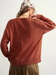 Bohemela Women's Lace Patchwork Casual Versatile Long Sleeve Sweater - Khaki - View 6
