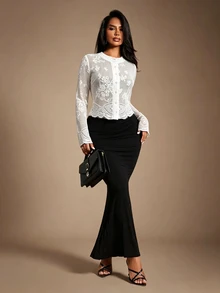 Sirith Women's Round Neck Long Sleeve Single-Breasted Fashion Top - White - View 4