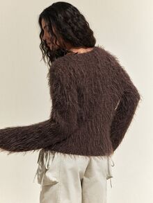 SoleilVie Sweater Wanita Vintage Berbulu, Nyaman untuk Dipakai Sehari-hari - Coffee Brown - View 2