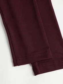 Sweetra Women's Lace Trim V-Neck Long Sleeve Solid Color T-Shirt And Flared Pants, Autumn Outfit, 2 Pieces Set - Burgundy - View 7