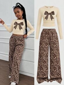 Tween Girls Fitted Ruched T-Shirt And Loose Pants 2 Pieces Set - Multicolor - View 1