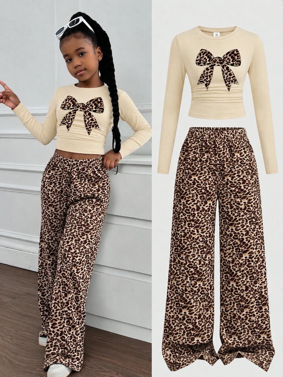 Tween Girls Fitted Ruched T-Shirt And Loose Pants 2 Pieces Set - Multicolor - View 1