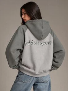 Athîral Women's Casual Fleece Back Camouflage Letter Print Loose Fleece Sweatshirt - Multicolor - View 5