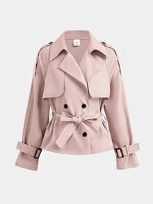 SHEIN Girlism 少女秋季寬鬆休閒極簡舒適收腰優雅短版時尚冬季外套，適合日常優雅通勤穿搭 - 粉色 - 查看 1