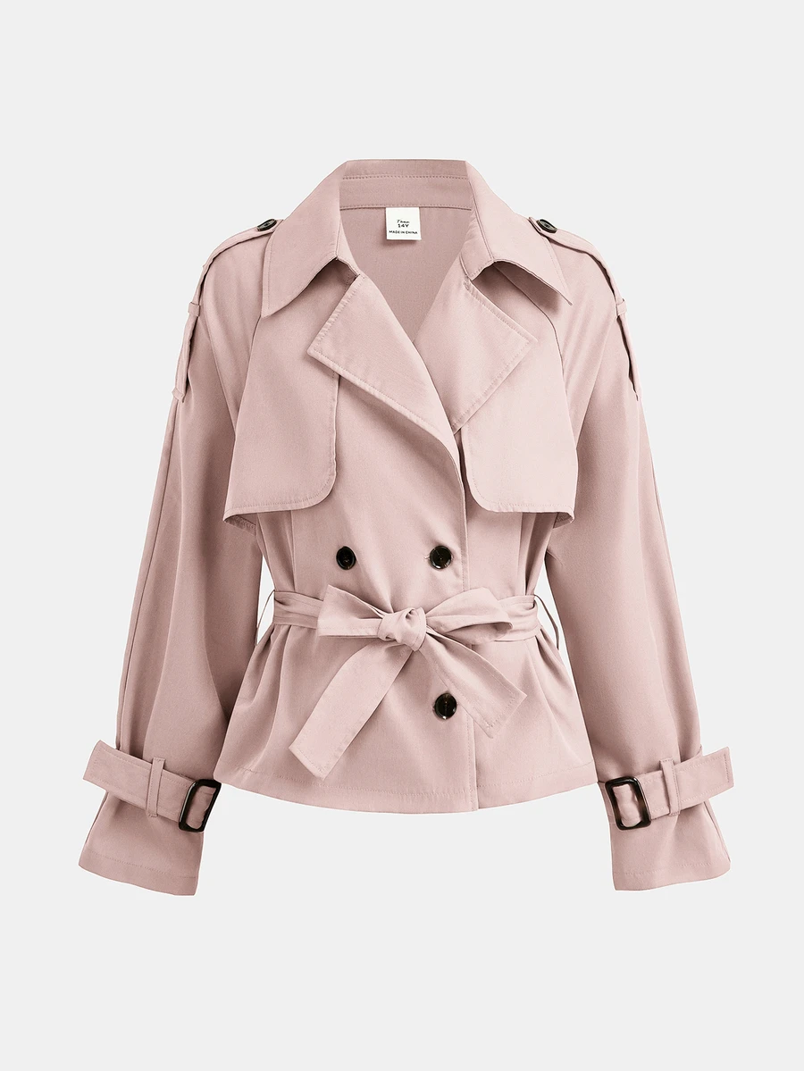 SHEIN Girlism 少女秋季寬鬆休閒極簡舒適收腰優雅短版時尚冬季外套,適合日常優雅通勤穿搭 - 粉色 - 查看 1
