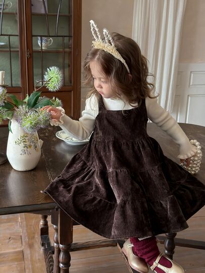 DAZY Infant/Toddler (Girl) Solid Color Autumn/Winter Layered Korean Style Casual Pinafore Dress