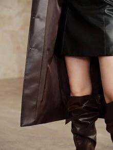 Anewsta Women's Coffee-Colored Long Wool Coat With Cuff And Collar Patchwork, Suitable For Travel, Dating, Gathering, Daily Commute And Casual Wear - Coffee Brown - View 8