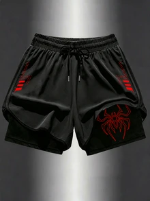 Gym Rark Pantalones cortos deportivos casuales de uso diario con patrón de araña y cintura con cordón para hombres - Negro - Ver 1