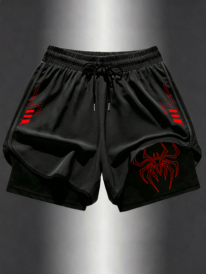 Gym Rark Men's Drawstring Waist Spider Pattern Casual Daily Sports Shorts