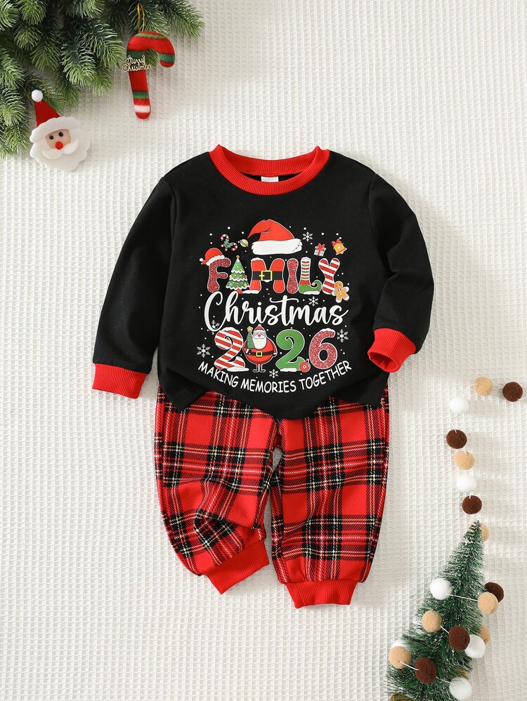 Unisex Baby Boy/Girl, Toddler 2pcs Cute Christmas T-Shirt Set, Baby Christmas Clothes Set - Black - View 5